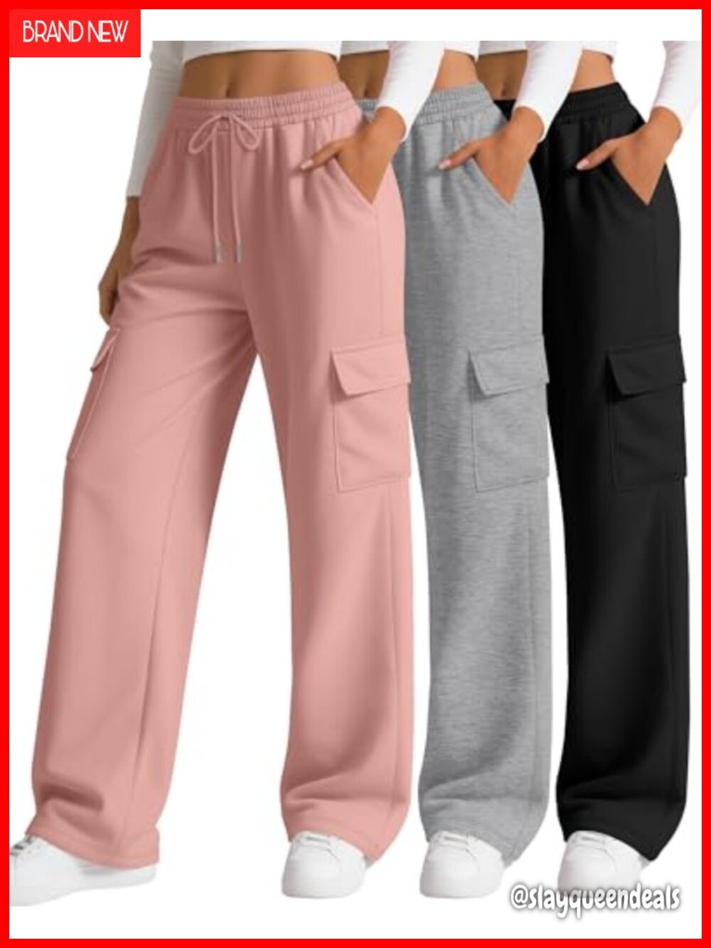 Women's Cargo Sweatpants Baggy Wide Leg Joggers 3 Pack